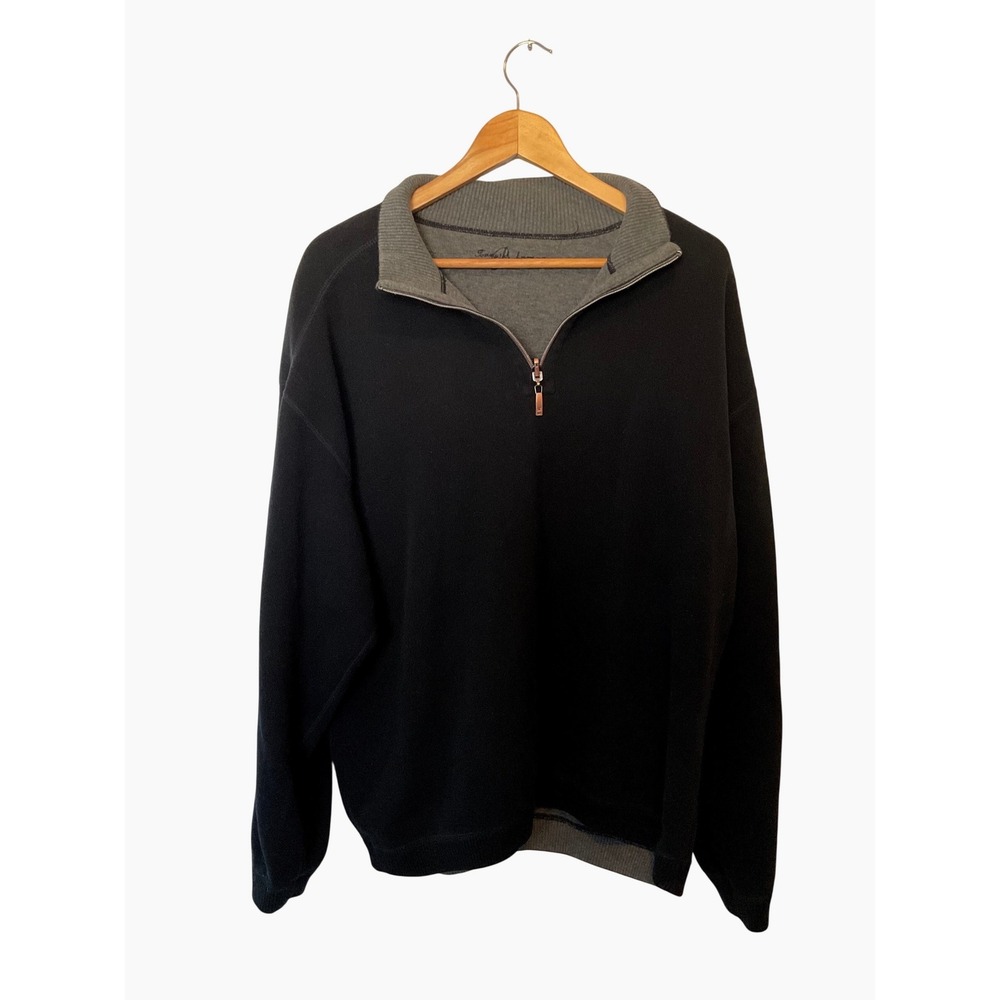 Tommy Bahama Mens Black Grey Quarter Zip Pullover Sweatshirt Mock Neck XL
